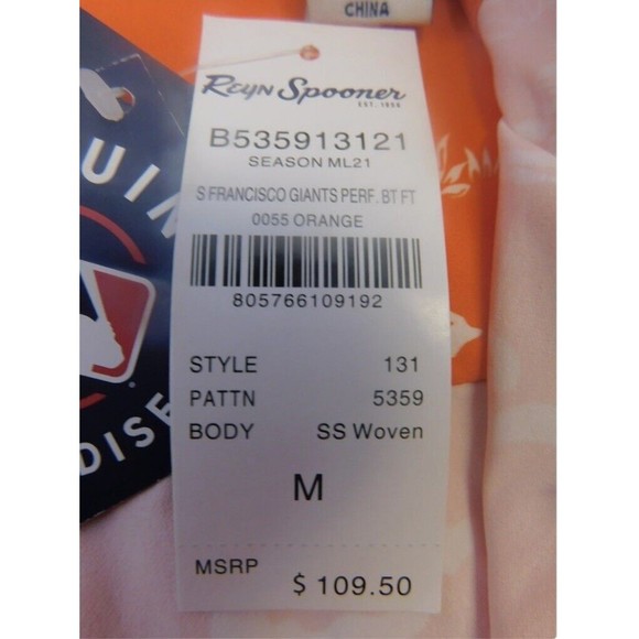 Reyn Spooner Mens Medium Orange San Francisco Giants Kekai Button-Down Shirt NWT - Picture 9 of 9